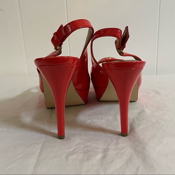 Coral scarlett orange Guess open toed heels summer shoes - Picture 8 of 8